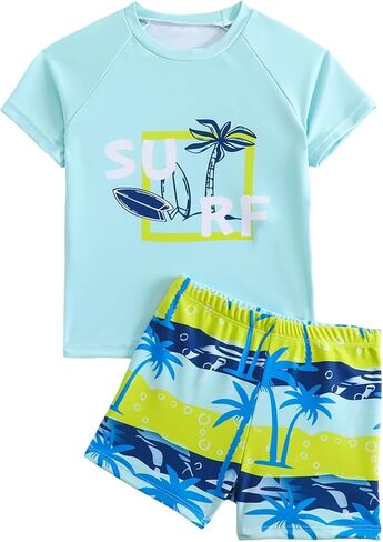 Toddler Boy Swimsuit Boys Swim Set 2 Piece Short Sleeve Boys Swimming Shirt Trunks Rash Guard Bathing Suits in Saudi Arabia