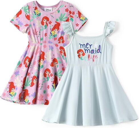 Disney Frozen Princess Stitch Minnie Girl Dresses 2 Pack Ruffle Short Sleeve Soft Bamboo Viscose Summer Outfit Baby-Toddler in Saudi Arabia
