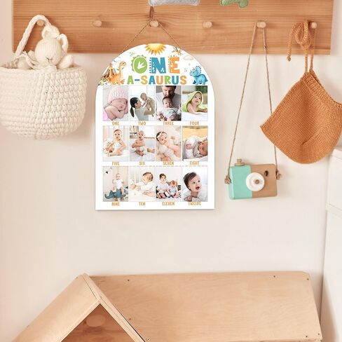 Dinosaur My First Year Photo Board, One a Saurus Birthday Decoration Photo Frame, 12 Monthly Baby Milestone Sign, Dinosaur Nursery Decor for Boy Girl, Gender Neutral Baby Keepsake Gifts-A04 in Kuwait