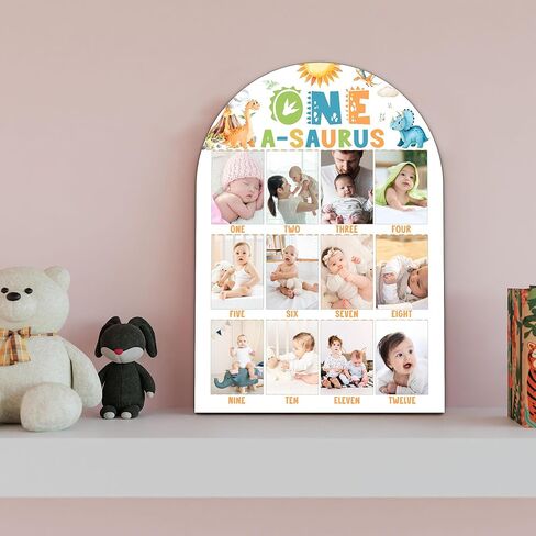 Dinosaur My First Year Photo Board, One a Saurus Birthday Decoration Photo Frame, 12 Monthly Baby Milestone Sign, Dinosaur Nursery Decor for Boy Girl, Gender Neutral Baby Keepsake Gifts-A04 in Kuwait