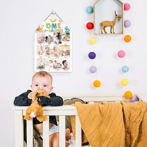 Dinosaur My First Year Photo Board, One a Saurus Birthday Decoration Photo Frame, 12 Monthly Baby Milestone Sign, Dinosaur Nursery Decor for Boy Girl, Gender Neutral Baby Keepsake Gifts-A04 in Kuwait