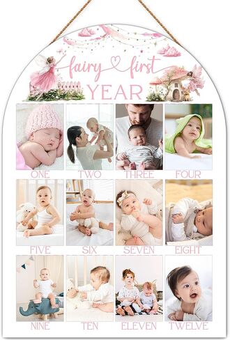 لوحة صور My Fairy First Year، إطار صور لتزيين عيد الميلاد الأول من Fairy، علامة خشبية 12 شهرًا للطفل، ديكور حضانة وردي للفتاة الصبية، هدايا تذكارية محايدة للجنسين-A13 in Kuwait