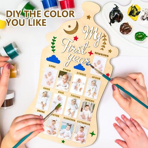 My First Year Photo Board, 2-Pack Wooden Milk Bottle Shape Baby Milestone Frame with 2 Nails Each, 17.3x9.4 Inch in Kuwait