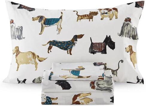 Ivellow Twin Sheets Set Kids 100% Natural Cotton Sheets Soft Breathable Lightweight Percale Bed Sheets 16" Deep Pocket Cartoon Dog Puppy Patterned Sheets Kids Twin Bedding Toddler Teen Dorm Essentials in Kuwait
