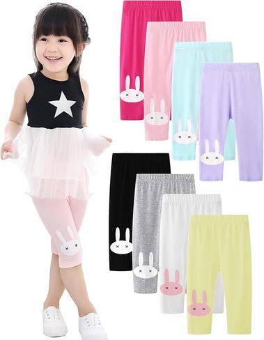 Kiench Pack of 8 Girls Capri Leggings Toddler 3/4 Pants with Rabbit/Flowers Pattern in Kuwait