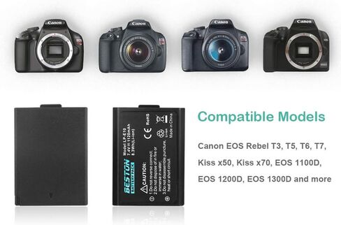 بطارية وقاعدة شحن من BESTON LP-E10 لكاميرا Canon EOS Rebel T7 T6 T5 T3 T100 1100D 1200D 1300D 2000D 4000D DSLR (عبوتان) in Kuwait