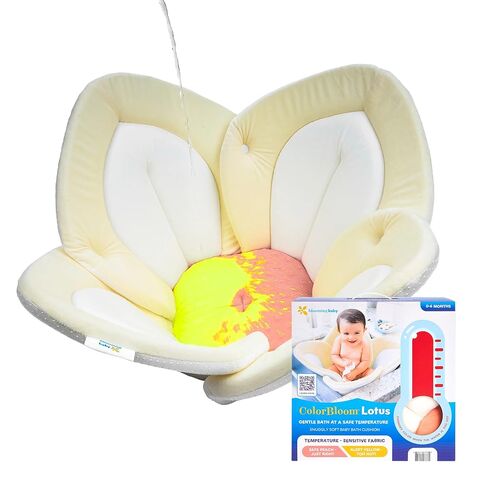 Blooming Baby ColorBloom Baby Bath Seat for Sink - Temperature-Sensing Color-Changing Fabric, Plush Lotus Bath Cushion, Fits Most Sinks, Machine Washable, Newborn Bath Support (0–6 Months) in Saudi Arabia