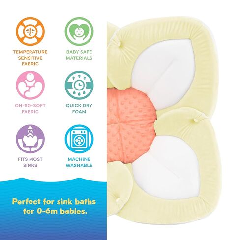 Blooming Baby ColorBloom Baby Bath Seat for Sink - Temperature-Sensing Color-Changing Fabric, Plush Lotus Bath Cushion, Fits Most Sinks, Machine Washable, Newborn Bath Support (0–6 Months) in Saudi Arabia
