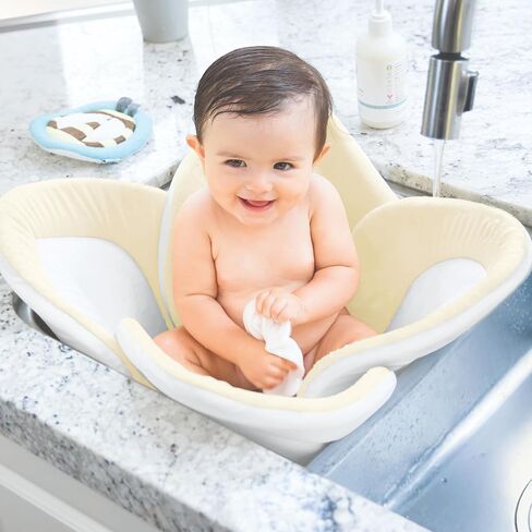 Blooming Baby ColorBloom Baby Bath Seat for Sink - Temperature-Sensing Color-Changing Fabric, Plush Lotus Bath Cushion, Fits Most Sinks, Machine Washable, Newborn Bath Support (0–6 Months) in Saudi Arabia