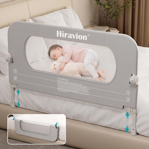 Bed Rail for Toddlers, Baby Bed Rail Guard with U-Shape Base, Height Adjustable & Foldable Toddler Bed Rails for Full Size, Queen, King, Twin (Grey, 59in) in Kuwait