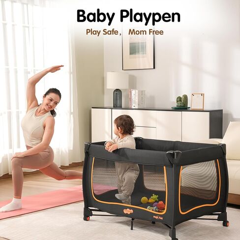 Pamo Babe 6 in 1 Baby Pack and Play with Bassinet - One-Step Setup Travel Crib, Small Portable Playpen for Babies, Portable Baby Bassinet, Changing Table, Toys Bar & Extra Large Storage Bag in Saudi Arabia