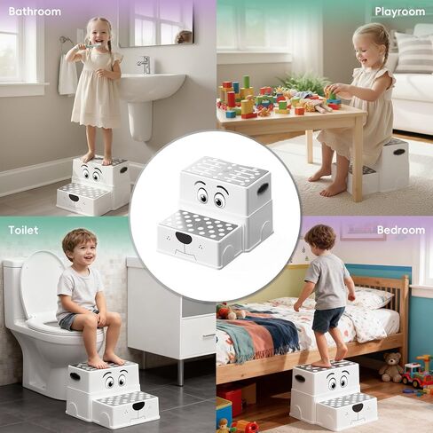 UNCLE WU 2 Step Stool for Kids & Toddlers - Anti-Slip Potty Training Stool for Bathroom Sink, Toilet & Kitchen, Kids Poop Stool, Lightweight & Sturdy (with 2 Ducks) in Kuwait