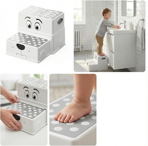 UNCLE WU 2 Step Stool for Kids & Toddlers - Anti-Slip Potty Training Stool for Bathroom Sink, Toilet & Kitchen, Kids Poop Stool, Lightweight & Sturdy (with 2 Ducks) in Kuwait