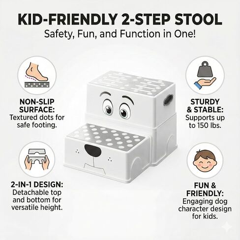 UNCLE WU 2 Step Stool for Kids & Toddlers - Anti-Slip Potty Training Stool for Bathroom Sink, Toilet & Kitchen, Kids Poop Stool, Lightweight & Sturdy (with 2 Ducks) in Kuwait