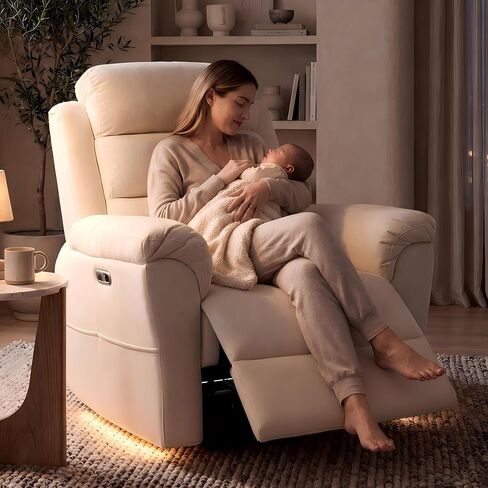 كرسي FLEXISPOT Souffle-Pro Swivel Rocker Recliner مع ضوء ليلي، كرسي شراعية كهربائي للحضانة مع تدليك وحرارة، مسند رأس قابل للتعديل، قماش Oeko-TEX، مثالي للحضانة والاسترخاء المنزلي، كريمي in Kuwait