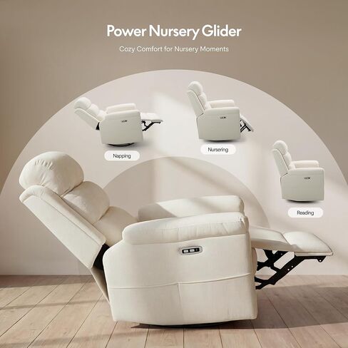 FLEXISPOT Souffle-Pro Swivel Rocker Recliner Chair with Nightlight, Power Nursery Glider Recliner with Massage & Heat, Adjustable Headrest, Oeko-TEX Fabric, Ideal for Nursery & Home Relaxation, Cream in Saudi Arabia