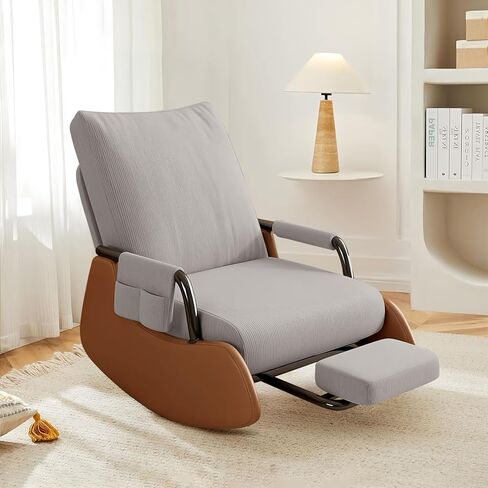JPBSTO Rocking Chair Nursery, Upholstered Glider Rocking Chair with Side Pocket and Adjustable High Backrest, Comfortable Rocker Recliner with Footrest Perfect for Living Room Bedroom, Deep Grey in Kuwait