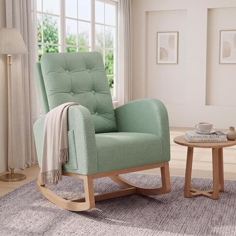 Modern Nursery Rocking Chair, Upholstered Glider Rocking Chair for Living Room, Comfortable Rocker Recliner with Side Pocket, Rocker Glider for Bedroom, Nursing Room in Kuwait