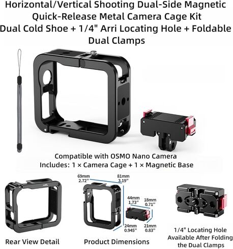 طقم قفص ألومنيوم متوافق مع DJI OSMO Nano - رأس كروي 1 بوصة + قاعدة شحن مغناطيسية، حذاء بارد مزدوج، فتحة حبل أمان (قفص + قاعدة كروية 1 بوصة) in Kuwait