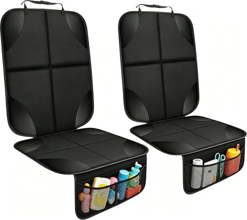 Car Seat Protector, Ponjson Auto Car Leather Seats Waterproof Thick Padding&Non-Slip Seat Cover Pad for Child Baby Safety Seat with Organizer Pockets-2 Pack Carseats for Most Cars in Saudi Arabia