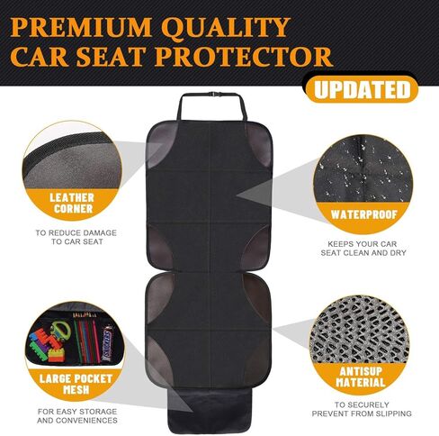 Car Seat Protector, Ponjson Auto Car Leather Seats Waterproof Thick Padding&Non-Slip Seat Cover Pad for Child Baby Safety Seat with Organizer Pockets-2 Pack Carseats for Most Cars in Saudi Arabia