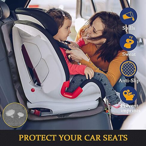 Car Seat Protector, Ponjson Auto Car Leather Seats Waterproof Thick Padding&Non-Slip Seat Cover Pad for Child Baby Safety Seat with Organizer Pockets-2 Pack Carseats for Most Cars in Saudi Arabia
