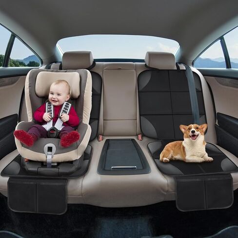 Car Seat Protector, Ponjson Auto Car Leather Seats Waterproof Thick Padding&Non-Slip Seat Cover Pad for Child Baby Safety Seat with Organizer Pockets-2 Pack Carseats for Most Cars in Saudi Arabia