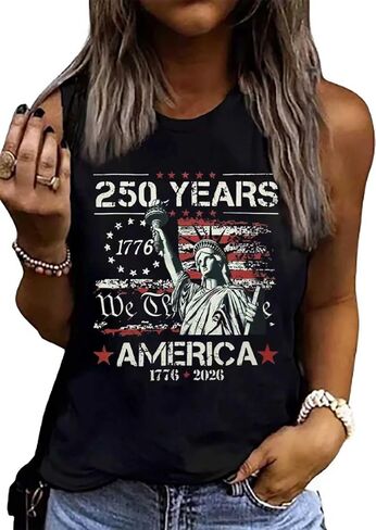 Yuaelria American Flag Star Baseball Casual Tank USA Stripes Sleeveless Vest Casual Summer Vacation Funny Print Letter Vest in Kuwait