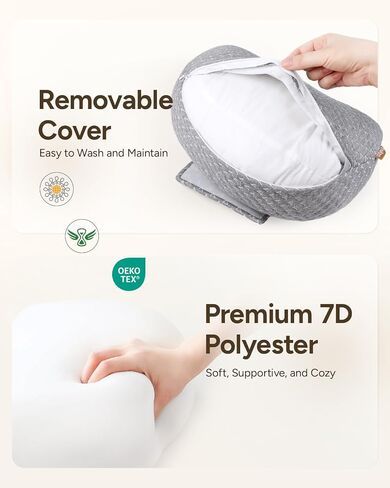 Pregnancy Wedge Pillow for Sleeping, Adjustable Maternity Pillow for Side Sleepers, Supports Back, Belly & Hip, Ideal for Pregnant Women, Bamboo Rayon Removable Cover, Grey in Saudi Arabia
