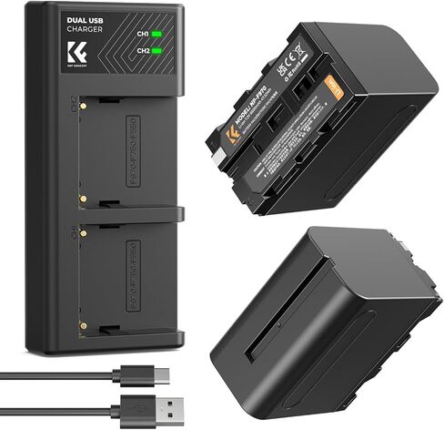 K&F CONCEPT 2 حزمة بطارية NP-F970 وشاحن بطارية مزدوج متوافق مع بطارية كاميرا الفيديو Sony NP-F970 NP-F960، NP-F950، NP-F750، NP-F570، NP-F550، مصابيح LED، شاشات ومزلقات الكاميرا in Kuwait
