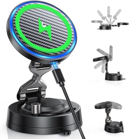 for MagSafe Car Mount Charger, 15W Fast Wireless Charging Magnetic Car Phone Holder, 360°Rotatable & Foldable Metal Stand, Strong N52 Magnet for iPhone 17–12 Series & Mag Safe Case in Saudi Arabia