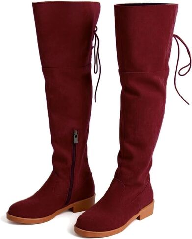 Over the Knee High Boots for Women Wingtip Toe Chunky Low Heel Wide Calf Riding Thigh High Tall Boot in Kuwait