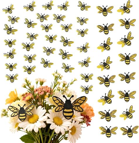48PCS 3D Bumble Bee Decor, 2 Sizes Glitter Bee Decor for DIY Crafts Party Home Windows Balloons in Kuwait