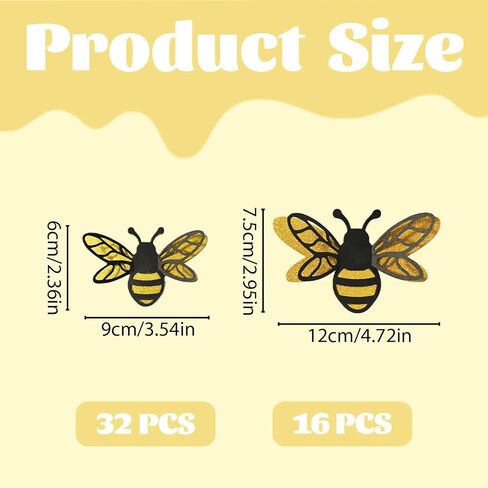 48PCS 3D Bumble Bee Decor, 2 Sizes Glitter Bee Decor for DIY Crafts Party Home Windows Balloons in Kuwait