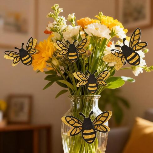 48PCS 3D Bumble Bee Decor, 2 Sizes Glitter Bee Decor for DIY Crafts Party Home Windows Balloons in Kuwait