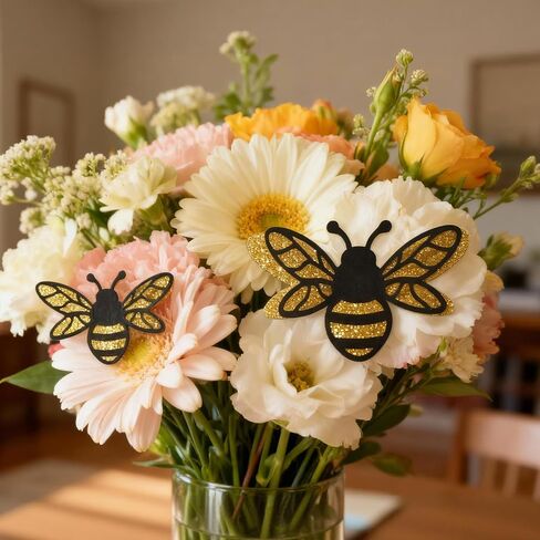 48PCS 3D Bumble Bee Decor, 2 Sizes Glitter Bee Decor for DIY Crafts Party Home Windows Balloons in Kuwait