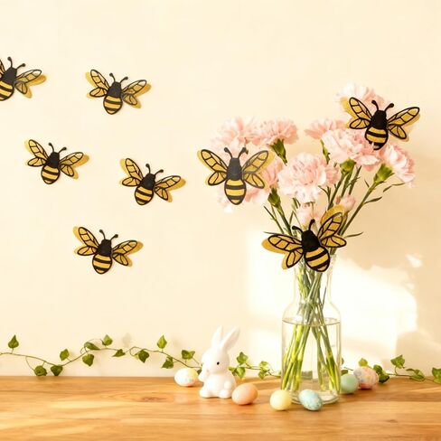 48PCS 3D Bumble Bee Decor, 2 Sizes Glitter Bee Decor for DIY Crafts Party Home Windows Balloons in Kuwait