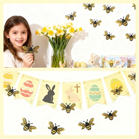 48PCS 3D Bumble Bee Decor, 2 Sizes Glitter Bee Decor for DIY Crafts Party Home Windows Balloons in Kuwait
