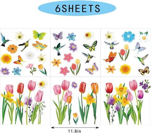 Spring and Summer Glass Window Stickers, Cute Butterfly Bird Flower Stickers Spring Party Window Stickers Home Office School Classroom Decoration 6 Sheets (11.8X11.4 inches) in Kuwait
