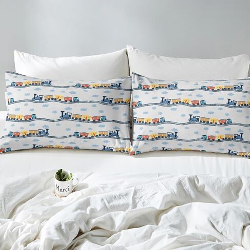 Erosebridal Train Sheets Navy Locomotive Train Sheet Set Twin,Cartoon Steam Engine Bed Sheets Set for Kids Toddler Cute Clouds Transportation Cars Top Fitted Sheet with 1 Pillowcase in Saudi Arabia