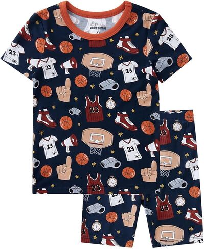 pureborn Baby Viscose from Bamboo Pajama Set Toddler Boys Sleepwear 12M-8Y | Short sleeve, cooling fabric, snug fit, buttery soft, gentle skin touch, stretch, breathable lightweight, silky smooth in Saudi Arabia