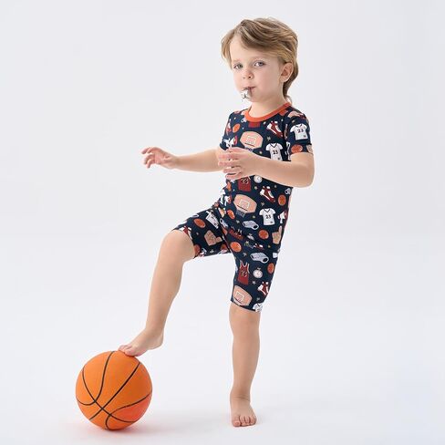 pureborn Baby Viscose from Bamboo Pajama Set Toddler Boys Sleepwear 12M-8Y | Short sleeve, cooling fabric, snug fit, buttery soft, gentle skin touch, stretch, breathable lightweight, silky smooth in Saudi Arabia