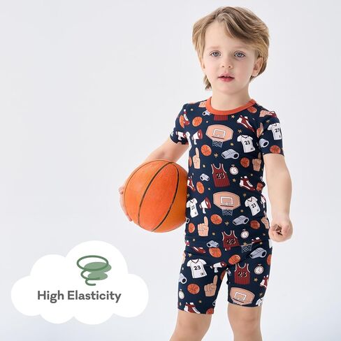 pureborn Baby Viscose from Bamboo Pajama Set Toddler Boys Sleepwear 12M-8Y | Short sleeve, cooling fabric, snug fit, buttery soft, gentle skin touch, stretch, breathable lightweight, silky smooth in Saudi Arabia