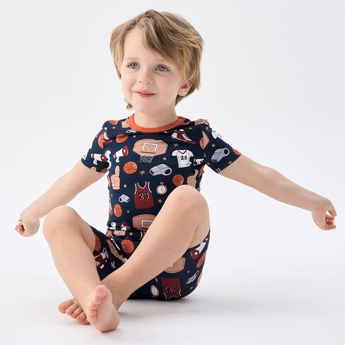 pureborn Baby Viscose from Bamboo Pajama Set Toddler Boys Sleepwear 12M-8Y | Short sleeve, cooling fabric, snug fit, buttery soft, gentle skin touch, stretch, breathable lightweight, silky smooth in Saudi Arabia
