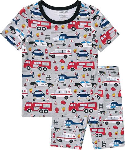 pureborn Toddler Little Kids Viscose From Bamboo Pajamas Set Short Sleeve Pjs Snug Fit Sleepwear 2pcs in Kuwait