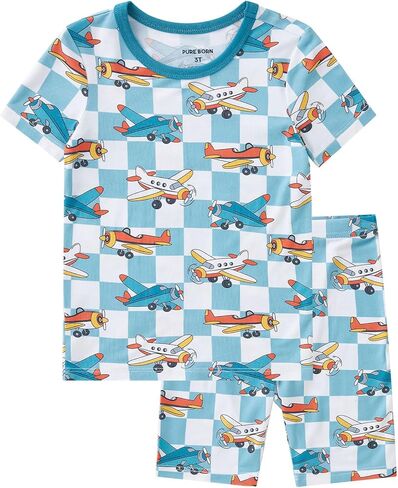 pureborn Baby Viscose from Bamboo Pajama Set Toddler Boys Sleepwear 12M-8Y | Short sleeve, cooling fabric, snug fit, buttery soft, gentle skin touch, stretch, breathable lightweight, silky smooth in Saudi Arabia