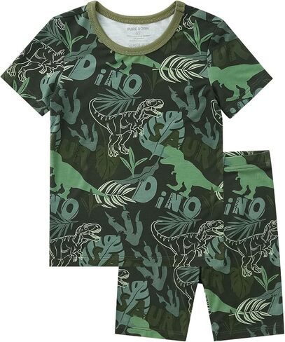 pureborn Baby Viscose from Bamboo Pajama Set Toddler Boys Sleepwear 12M-8Y | Short sleeve, cooling fabric, snug fit, buttery soft, gentle skin touch, stretch, breathable lightweight, silky smooth in Saudi Arabia