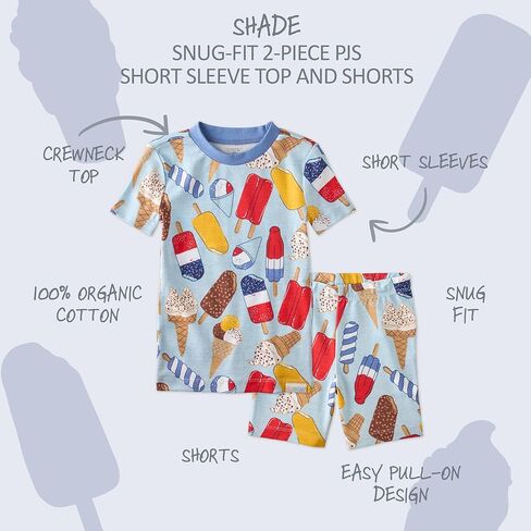 Butterblu Shade Snug-fit 2-Piece Toddler Pajamas 100% Organic Cotton Short Sleeve Top and Shorts for Boys & Girls​ in Kuwait