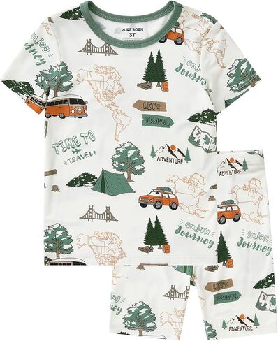 pureborn Baby Viscose from Bamboo Pajama Set Toddler Boys Sleepwear 12M-8Y | Short sleeve, cooling fabric, snug fit, buttery soft, gentle skin touch, stretch, breathable lightweight, silky smooth in Saudi Arabia