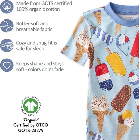 Butterblu Shade Snug-fit 2-Piece Toddler Pajamas 100% Organic Cotton Short Sleeve Top and Shorts for Boys & Girls​ in Kuwait